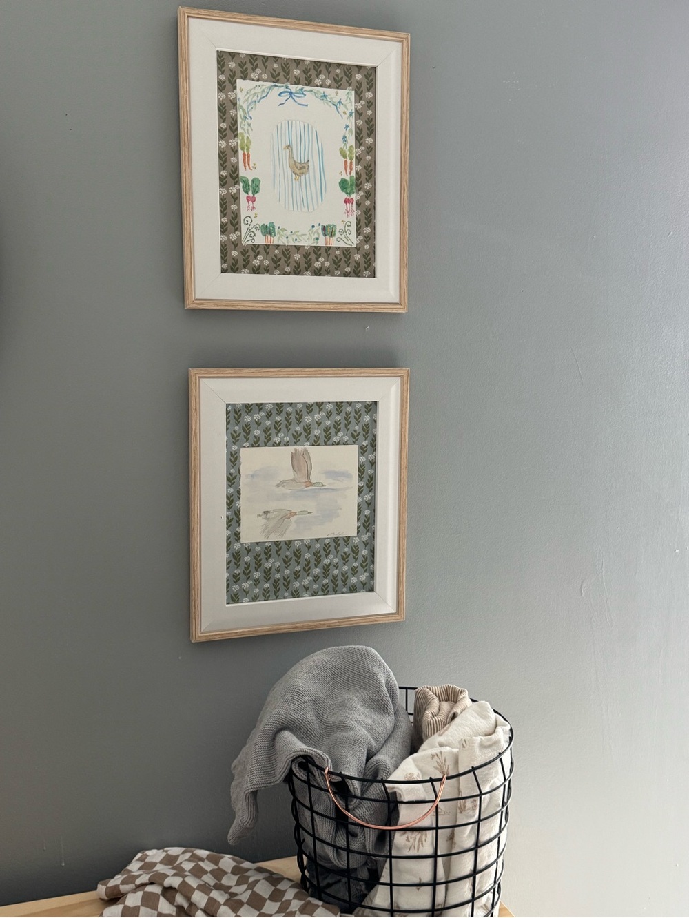 Hand painted water color art- Duck at farmers market and flying ducks